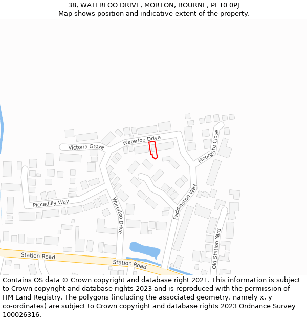 38, WATERLOO DRIVE, MORTON, BOURNE, PE10 0PJ: Location map and indicative extent of plot