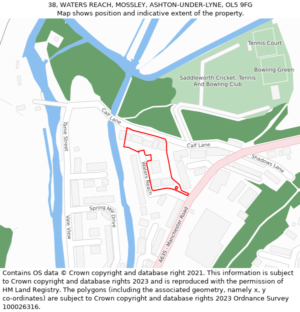 38, WATERS REACH, MOSSLEY, ASHTON-UNDER-LYNE, OL5 9FG: Location map and indicative extent of plot