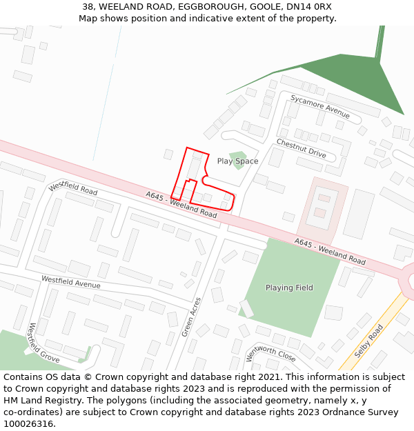 38, WEELAND ROAD, EGGBOROUGH, GOOLE, DN14 0RX: Location map and indicative extent of plot