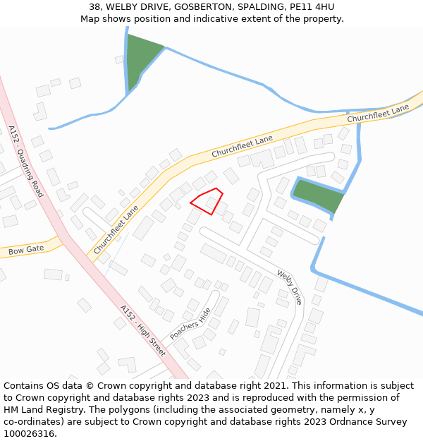 38, WELBY DRIVE, GOSBERTON, SPALDING, PE11 4HU: Location map and indicative extent of plot