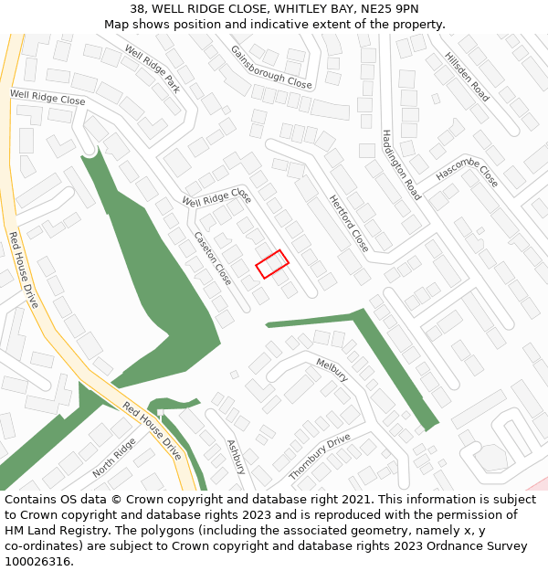 38, WELL RIDGE CLOSE, WHITLEY BAY, NE25 9PN: Location map and indicative extent of plot