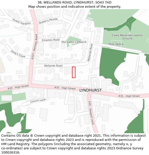 38, WELLANDS ROAD, LYNDHURST, SO43 7AD: Location map and indicative extent of plot