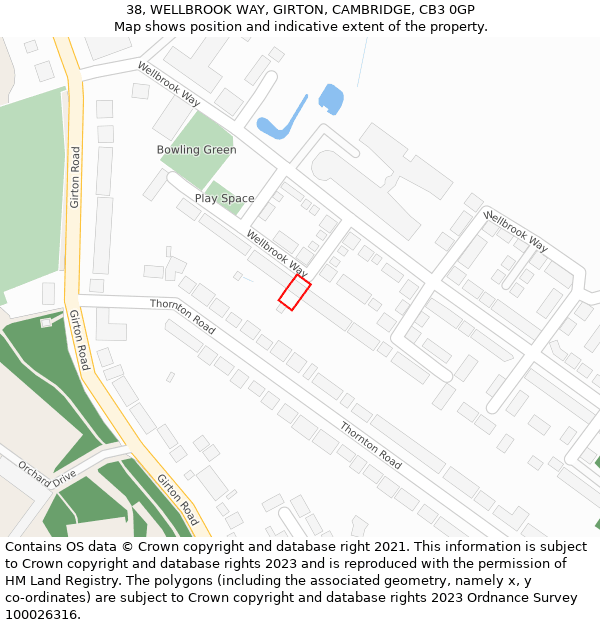 38, WELLBROOK WAY, GIRTON, CAMBRIDGE, CB3 0GP: Location map and indicative extent of plot