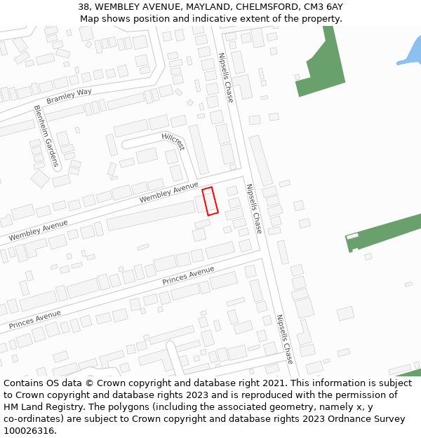 38, WEMBLEY AVENUE, MAYLAND, CHELMSFORD, CM3 6AY: Location map and indicative extent of plot