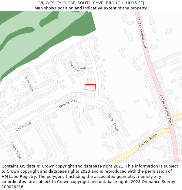 38, WESLEY CLOSE, SOUTH CAVE, BROUGH, HU15 2EJ: Location map and indicative extent of plot