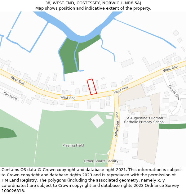 38, WEST END, COSTESSEY, NORWICH, NR8 5AJ: Location map and indicative extent of plot