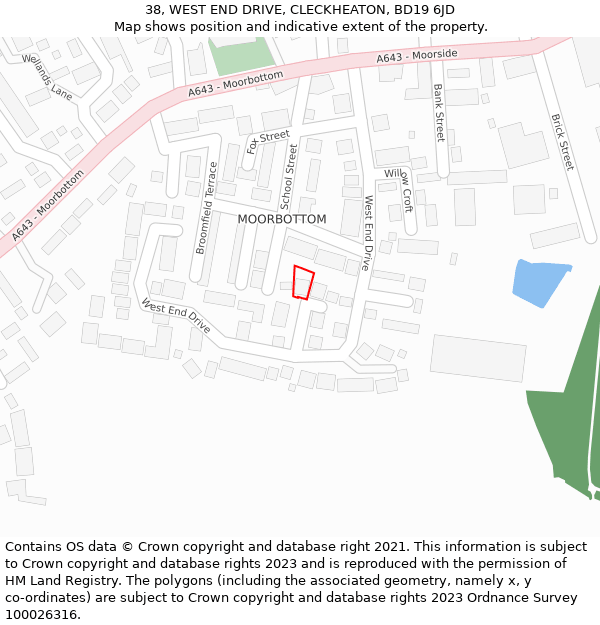 38, WEST END DRIVE, CLECKHEATON, BD19 6JD: Location map and indicative extent of plot