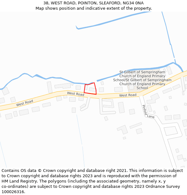 38, WEST ROAD, POINTON, SLEAFORD, NG34 0NA: Location map and indicative extent of plot