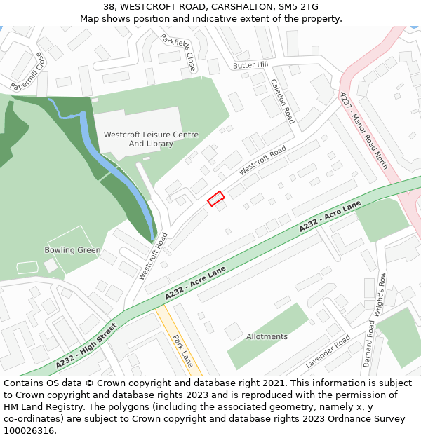 38, WESTCROFT ROAD, CARSHALTON, SM5 2TG: Location map and indicative extent of plot