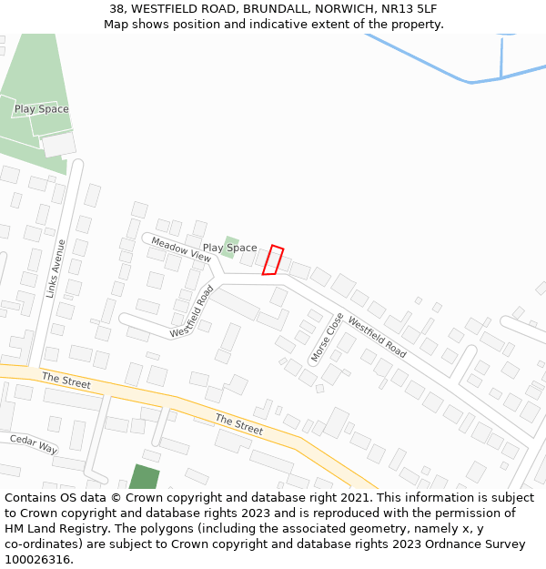 38, WESTFIELD ROAD, BRUNDALL, NORWICH, NR13 5LF: Location map and indicative extent of plot