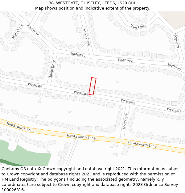 38, WESTGATE, GUISELEY, LEEDS, LS20 8HL: Location map and indicative extent of plot