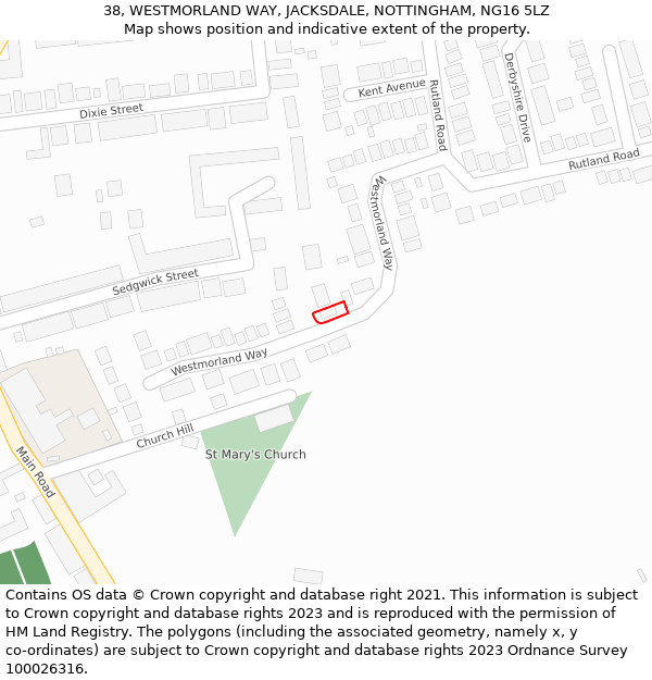 38, WESTMORLAND WAY, JACKSDALE, NOTTINGHAM, NG16 5LZ: Location map and indicative extent of plot