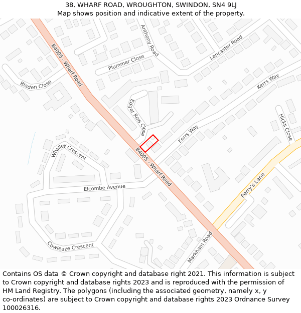 38, WHARF ROAD, WROUGHTON, SWINDON, SN4 9LJ: Location map and indicative extent of plot