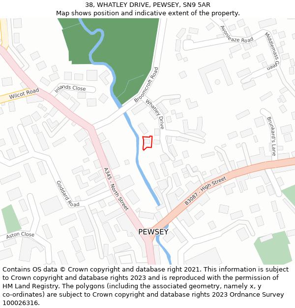 38, WHATLEY DRIVE, PEWSEY, SN9 5AR: Location map and indicative extent of plot