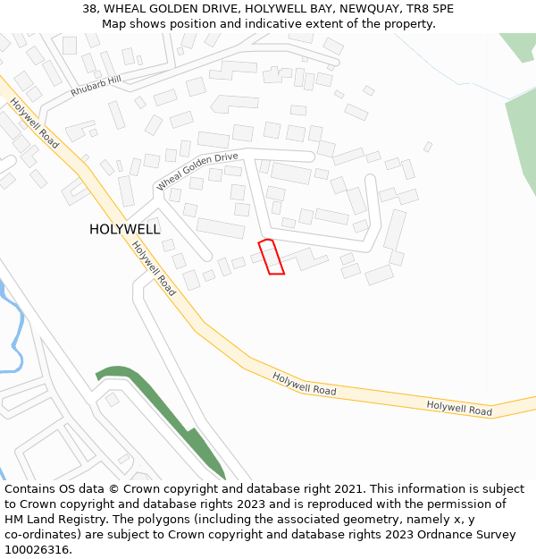 38, WHEAL GOLDEN DRIVE, HOLYWELL BAY, NEWQUAY, TR8 5PE: Location map and indicative extent of plot