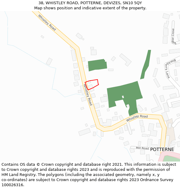 38, WHISTLEY ROAD, POTTERNE, DEVIZES, SN10 5QY: Location map and indicative extent of plot