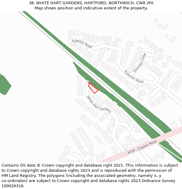 38, WHITE HART GARDENS, HARTFORD, NORTHWICH, CW8 2FA: Location map and indicative extent of plot