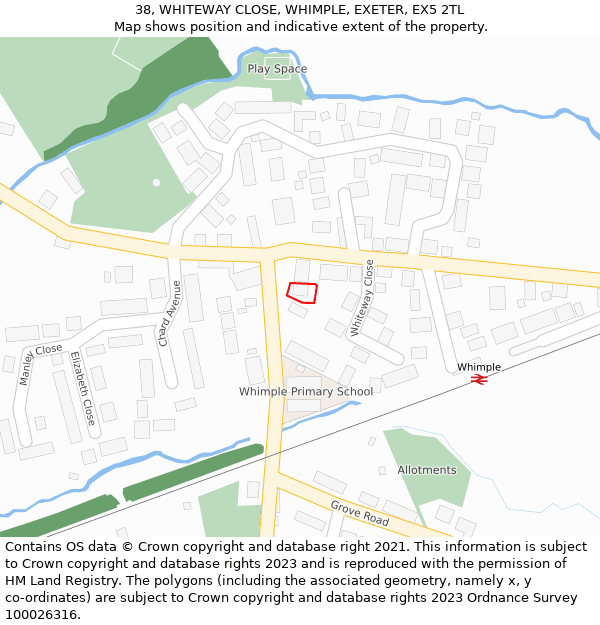 38, WHITEWAY CLOSE, WHIMPLE, EXETER, EX5 2TL: Location map and indicative extent of plot