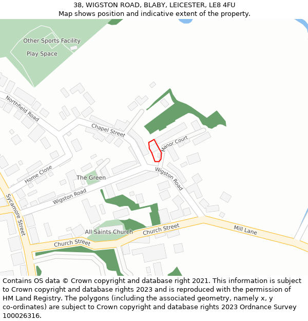 38, WIGSTON ROAD, BLABY, LEICESTER, LE8 4FU: Location map and indicative extent of plot