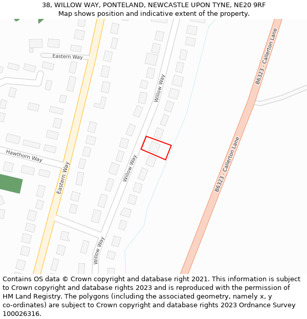 38, WILLOW WAY, PONTELAND, NEWCASTLE UPON TYNE, NE20 9RF: Location map and indicative extent of plot