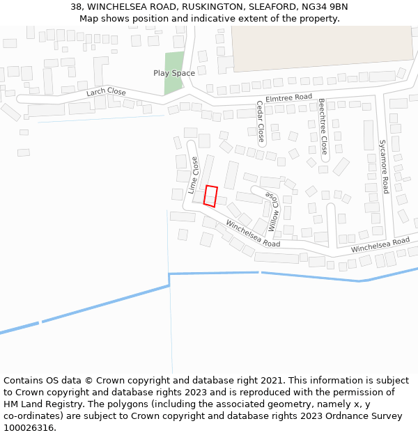 38, WINCHELSEA ROAD, RUSKINGTON, SLEAFORD, NG34 9BN: Location map and indicative extent of plot