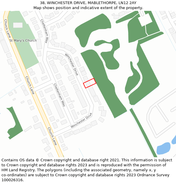 38, WINCHESTER DRIVE, MABLETHORPE, LN12 2AY: Location map and indicative extent of plot