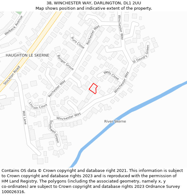 38, WINCHESTER WAY, DARLINGTON, DL1 2UU: Location map and indicative extent of plot