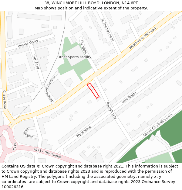 38, WINCHMORE HILL ROAD, LONDON, N14 6PT: Location map and indicative extent of plot