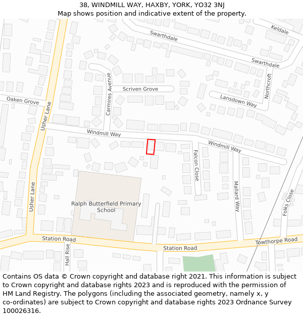 38, WINDMILL WAY, HAXBY, YORK, YO32 3NJ: Location map and indicative extent of plot