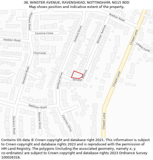38, WINSTER AVENUE, RAVENSHEAD, NOTTINGHAM, NG15 9DD: Location map and indicative extent of plot