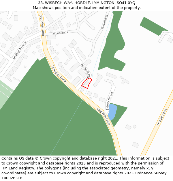 38, WISBECH WAY, HORDLE, LYMINGTON, SO41 0YQ: Location map and indicative extent of plot