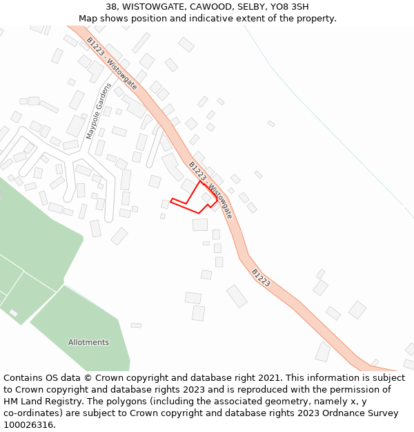 38, WISTOWGATE, CAWOOD, SELBY, YO8 3SH: Location map and indicative extent of plot