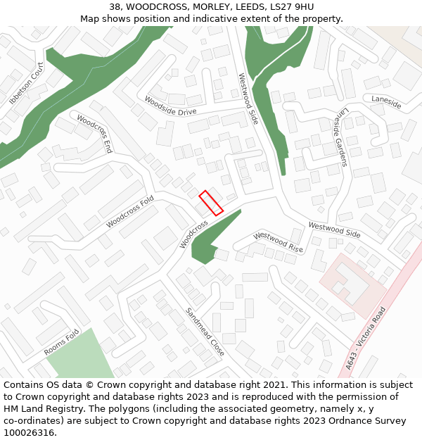 38, WOODCROSS, MORLEY, LEEDS, LS27 9HU: Location map and indicative extent of plot