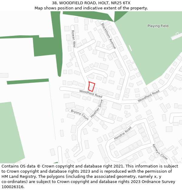 38, WOODFIELD ROAD, HOLT, NR25 6TX: Location map and indicative extent of plot