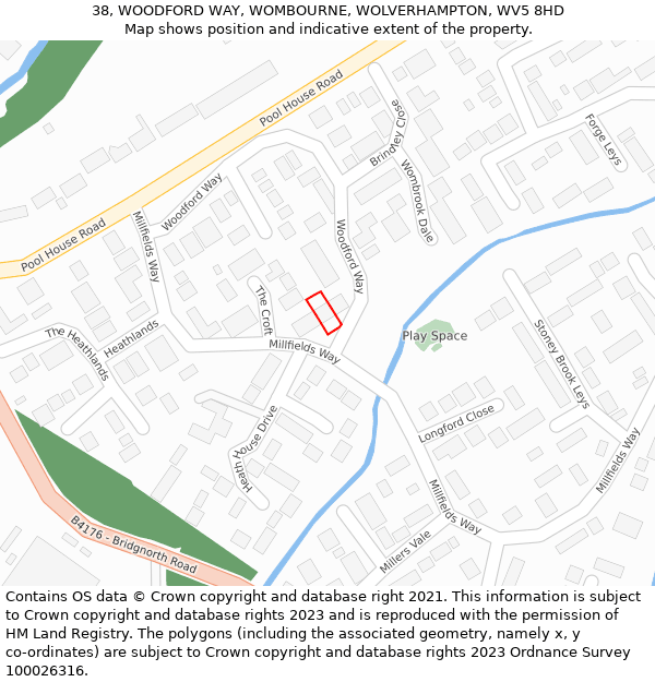 38, WOODFORD WAY, WOMBOURNE, WOLVERHAMPTON, WV5 8HD: Location map and indicative extent of plot