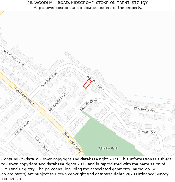 38, WOODHALL ROAD, KIDSGROVE, STOKE-ON-TRENT, ST7 4QY: Location map and indicative extent of plot