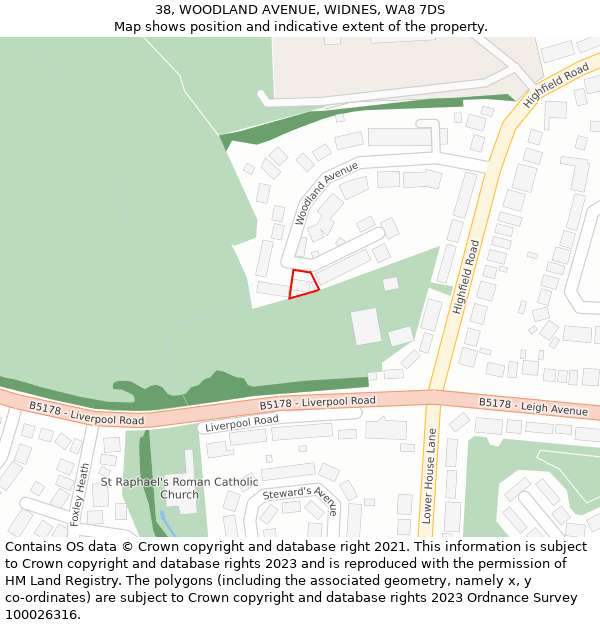 38, WOODLAND AVENUE, WIDNES, WA8 7DS: Location map and indicative extent of plot