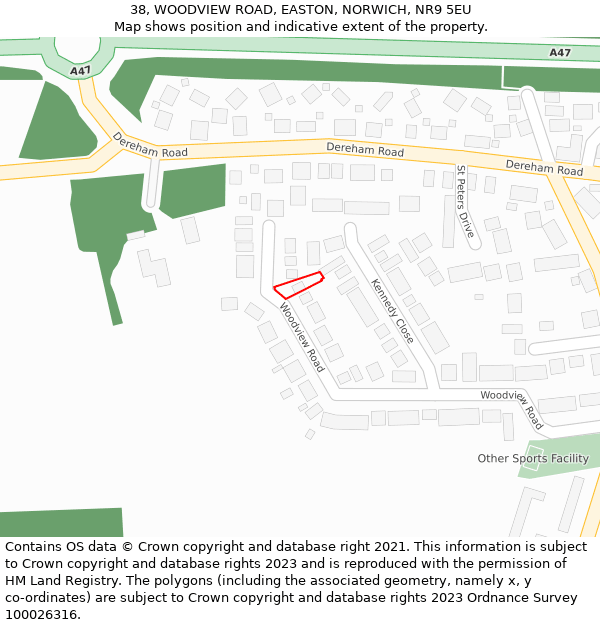 38, WOODVIEW ROAD, EASTON, NORWICH, NR9 5EU: Location map and indicative extent of plot