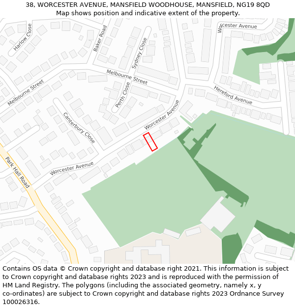 38, WORCESTER AVENUE, MANSFIELD WOODHOUSE, MANSFIELD, NG19 8QD: Location map and indicative extent of plot