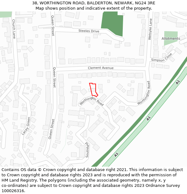 38, WORTHINGTON ROAD, BALDERTON, NEWARK, NG24 3RE: Location map and indicative extent of plot