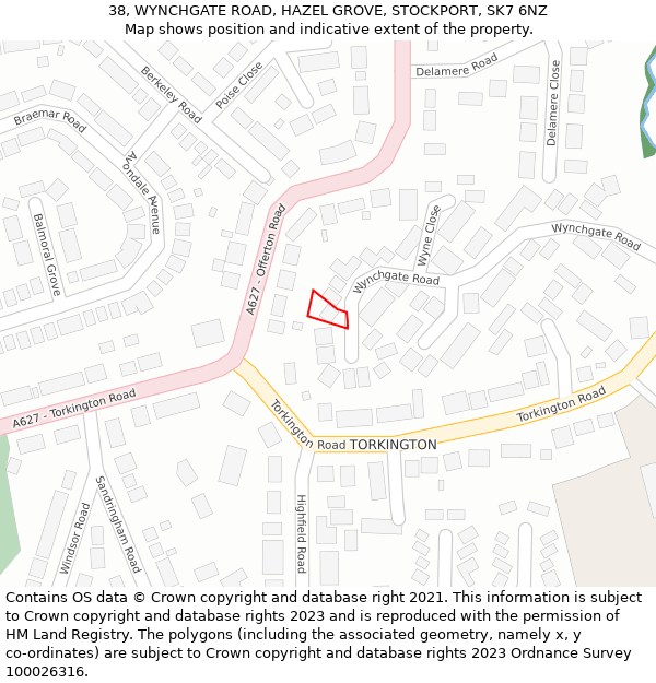 38, WYNCHGATE ROAD, HAZEL GROVE, STOCKPORT, SK7 6NZ: Location map and indicative extent of plot