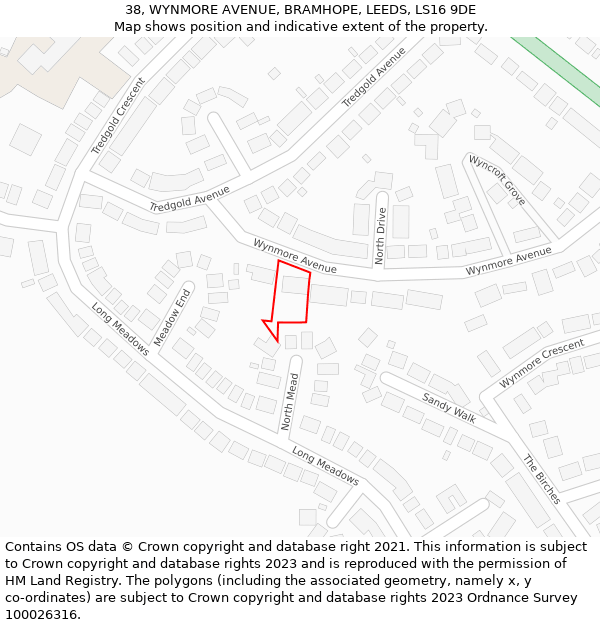 38, WYNMORE AVENUE, BRAMHOPE, LEEDS, LS16 9DE: Location map and indicative extent of plot