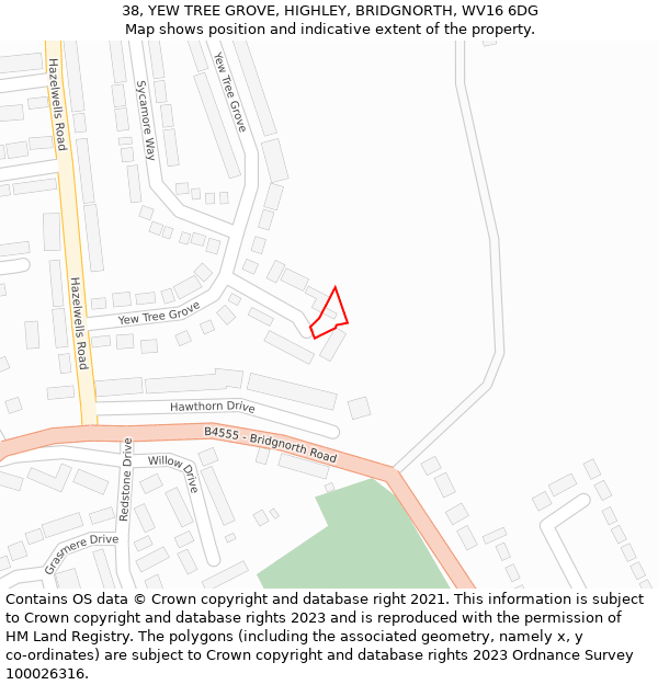 38, YEW TREE GROVE, HIGHLEY, BRIDGNORTH, WV16 6DG: Location map and indicative extent of plot