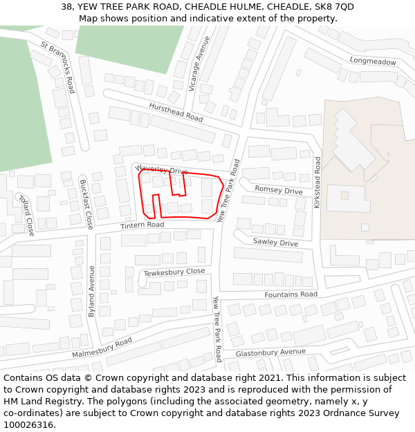 38, YEW TREE PARK ROAD, CHEADLE HULME, CHEADLE, SK8 7QD: Location map and indicative extent of plot