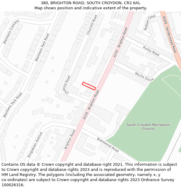 380, BRIGHTON ROAD, SOUTH CROYDON, CR2 6AL: Location map and indicative extent of plot