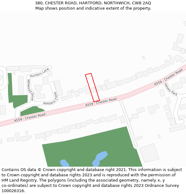 380, CHESTER ROAD, HARTFORD, NORTHWICH, CW8 2AQ: Location map and indicative extent of plot