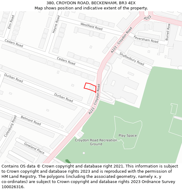 380, CROYDON ROAD, BECKENHAM, BR3 4EX: Location map and indicative extent of plot