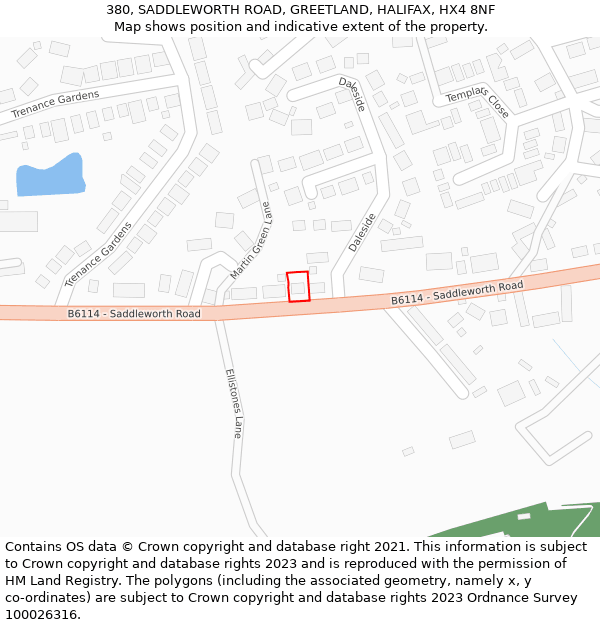 380, SADDLEWORTH ROAD, GREETLAND, HALIFAX, HX4 8NF: Location map and indicative extent of plot