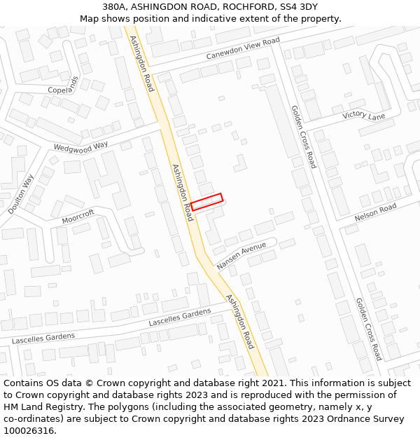 380A, ASHINGDON ROAD, ROCHFORD, SS4 3DY: Location map and indicative extent of plot