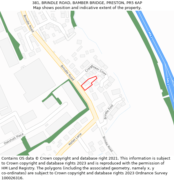 381, BRINDLE ROAD, BAMBER BRIDGE, PRESTON, PR5 6AP: Location map and indicative extent of plot